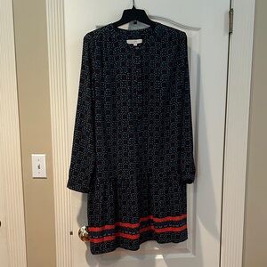Elegant Navy and Red Patterned Dress